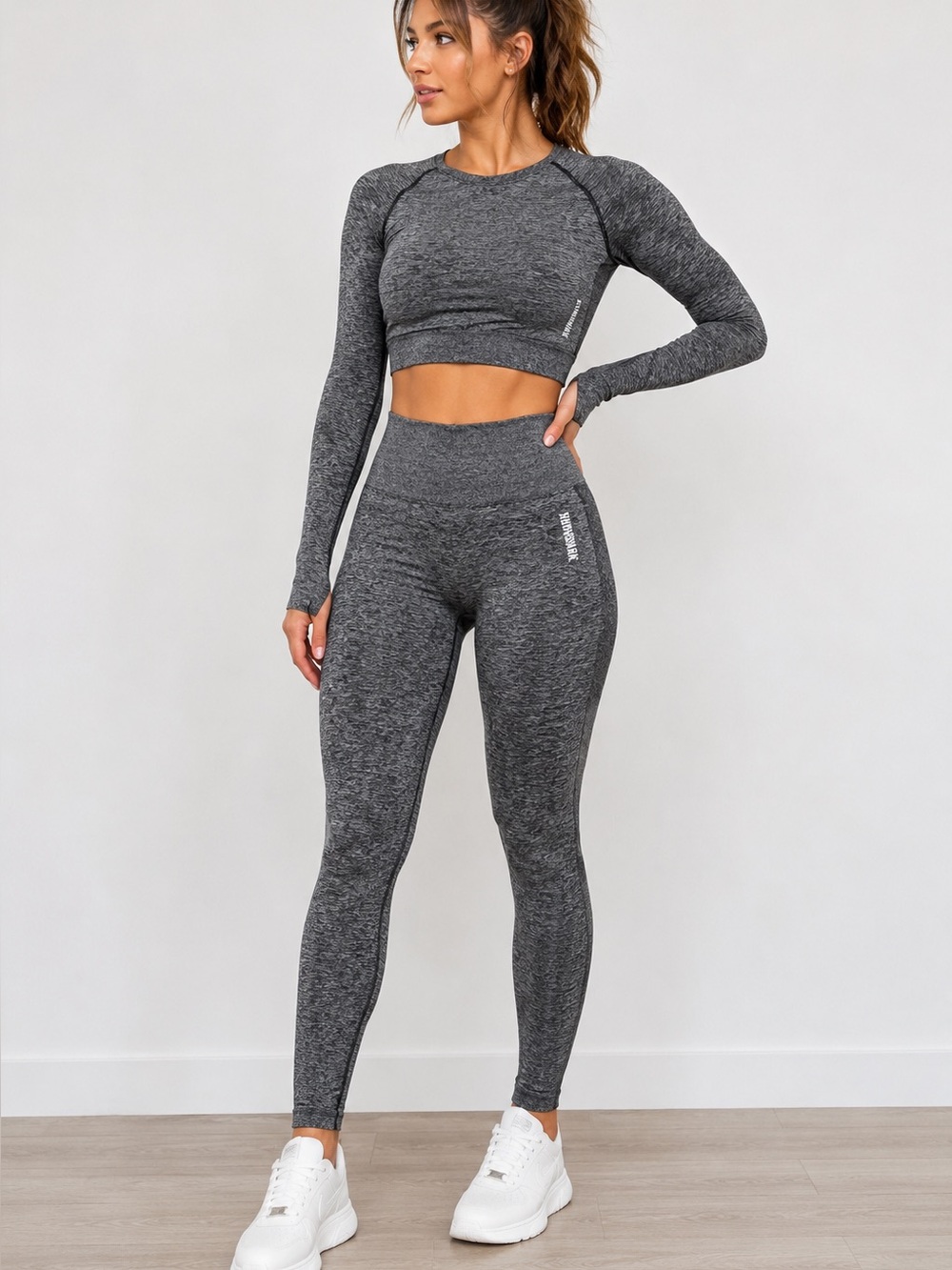 Gymshark Seamless Matching Set Gray Heathered Crop Top & Leggings Medium